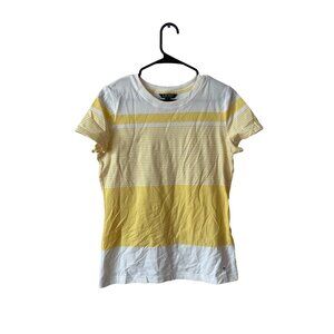 Lauren Ralph Lauren Women's Yellow Stripped Crew Neck Size Medium T Shirt